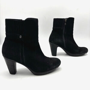 BLONDO 'Loann' Black Suede Leather AquaProtect Block Heel Zip Up Ankle Boots 8M